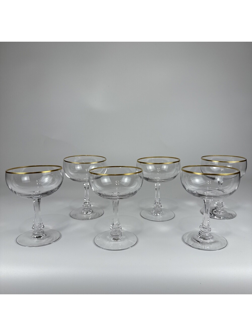 Fostoria Gold Rim Coupe Glasses • Set of 6 Vintage Crystal Stemware Elegant
